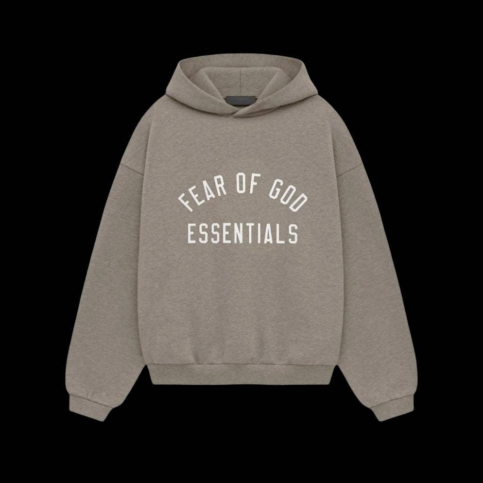Essentials Heather Grey Fleece Hoodie (White Logo)