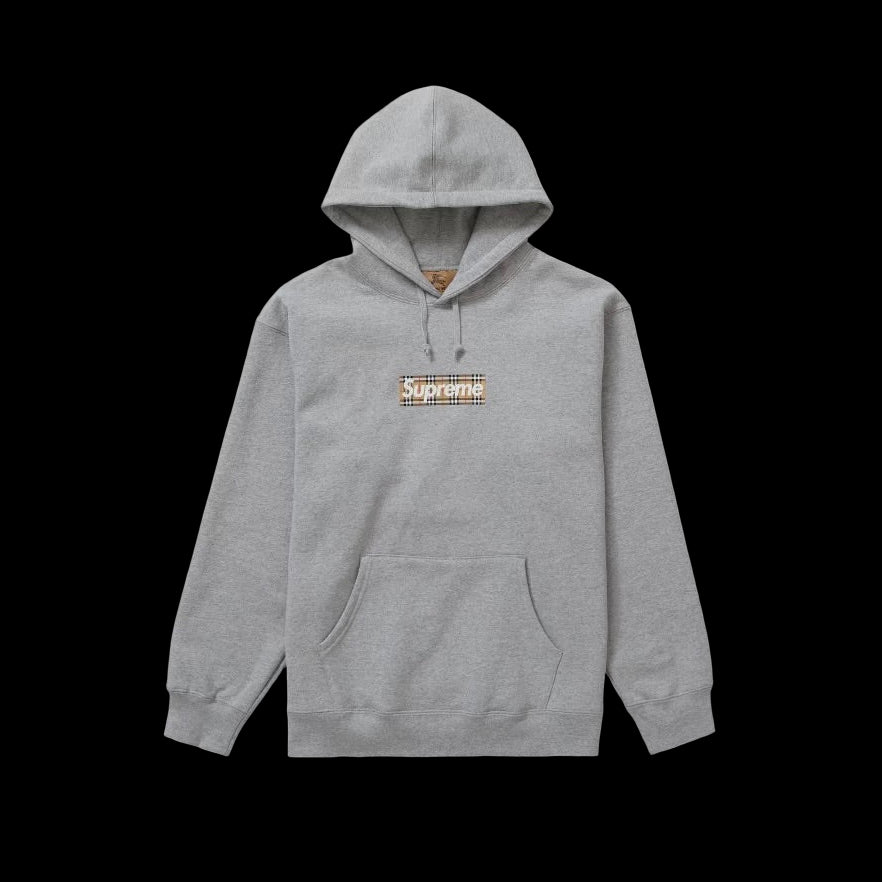Supreme Burberry Box Logo Hoodie Grey
