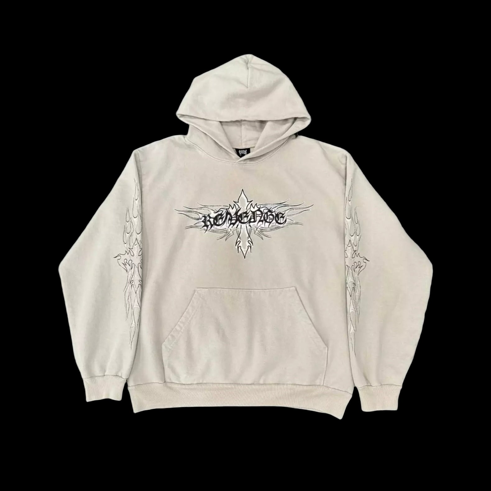 Revenge Flaming Cross Hoodie Cement