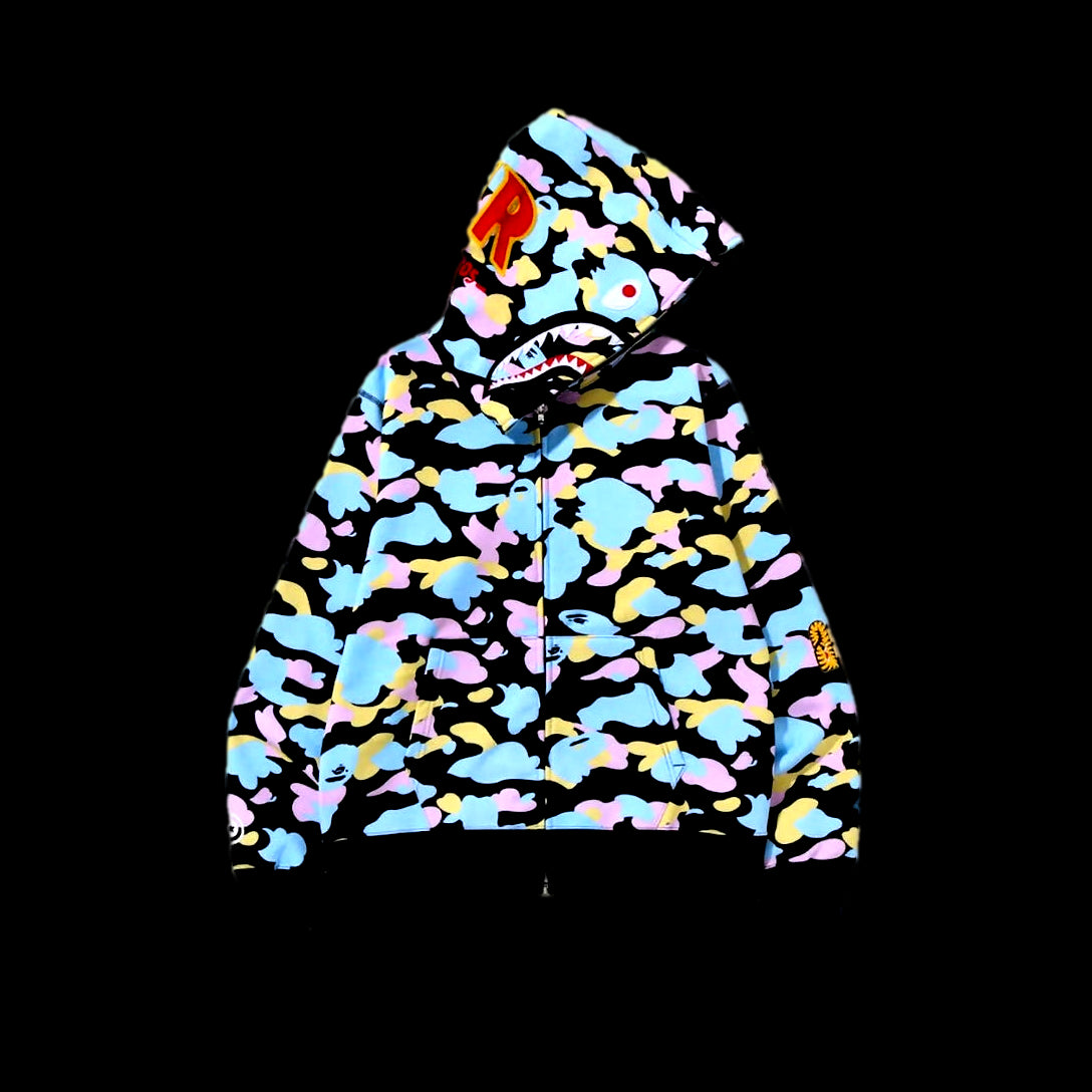 Bape Pink Blue Yellow Ponr Black Zip Up