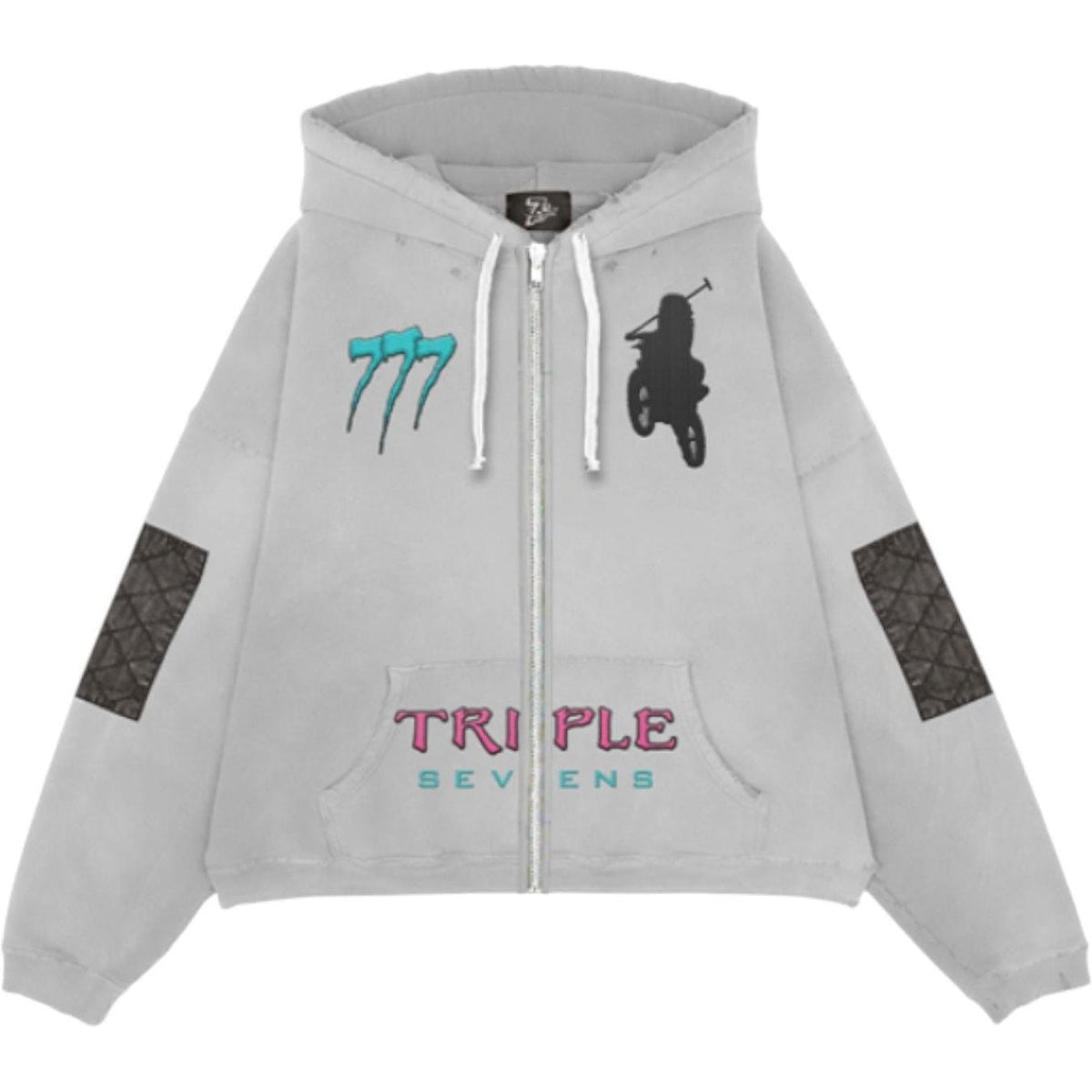 Triple Sevens Moto Zip Up Hoodie Grey