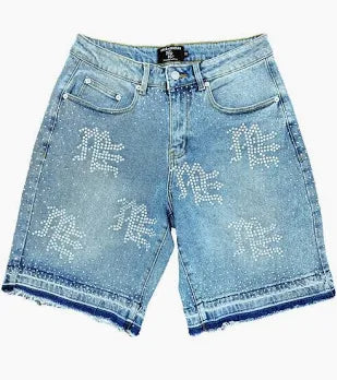 Mixed Emotions Rhinestone Denim Shorts 'Blue'