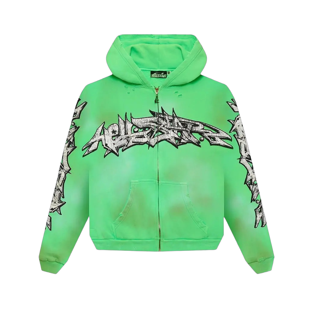 Hellstar Graffiti Zip-Up Hoodie 'Green'