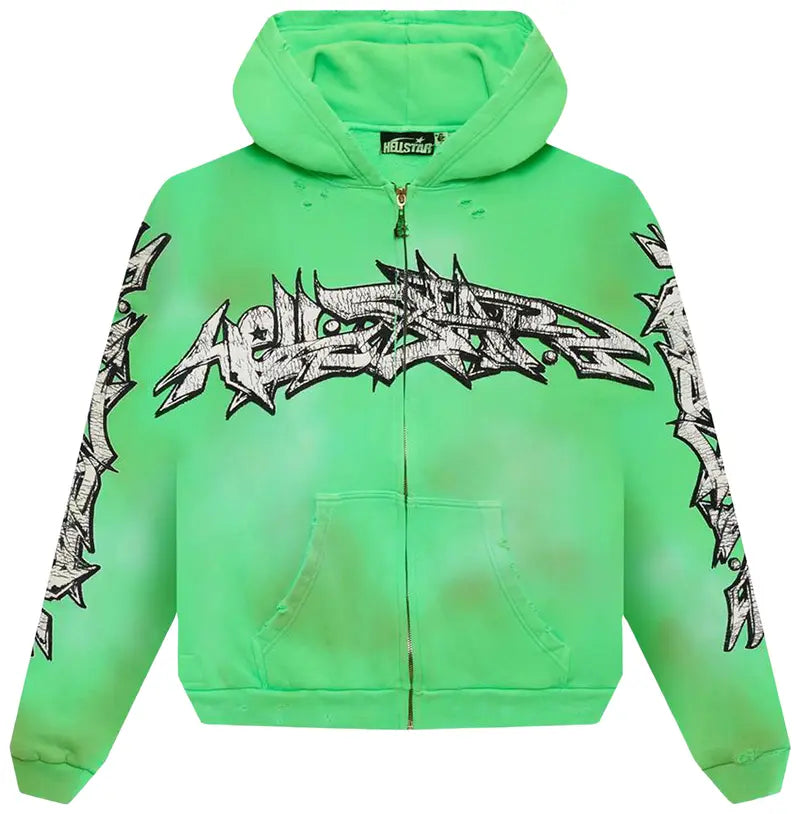 Hellstar Graffiti Zip-Up Hoodie 'Green'