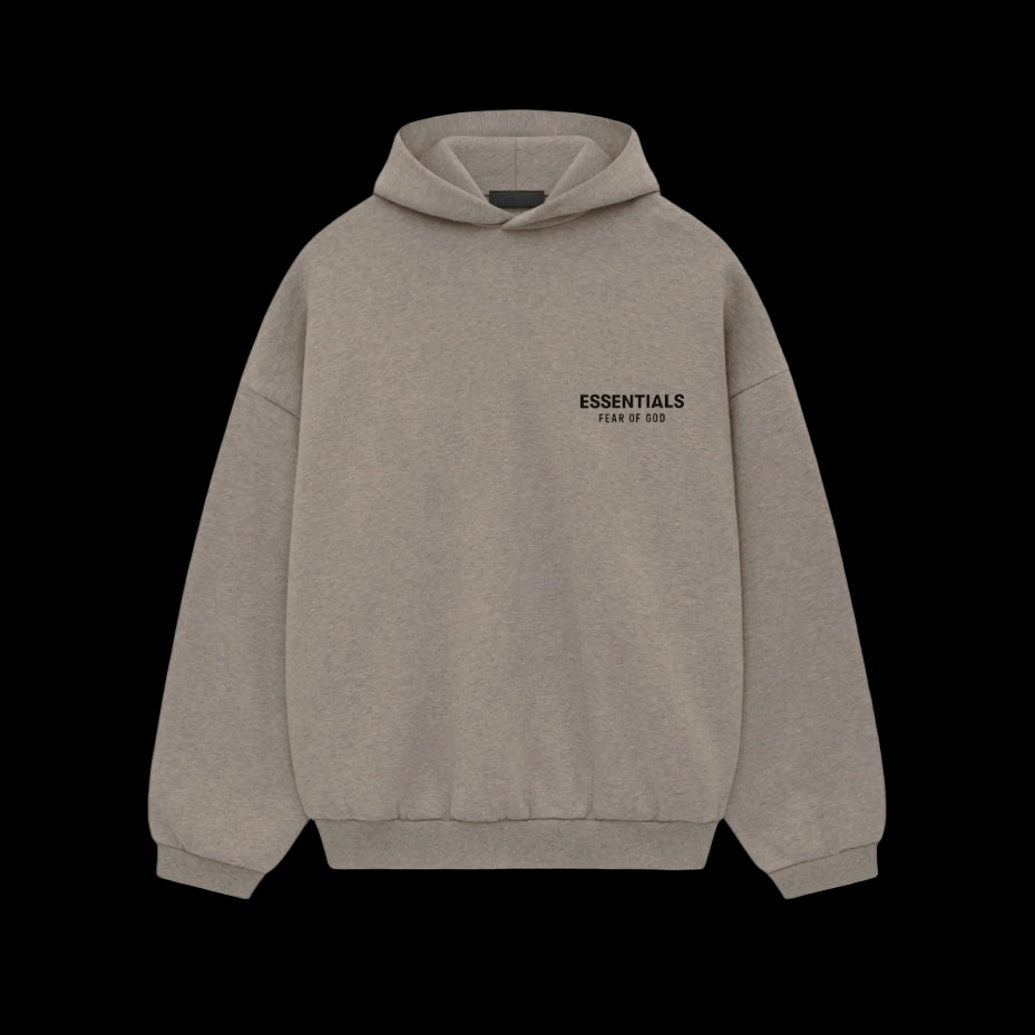 Essentials Heather Grey Fleece Hoodie (Black Logo)