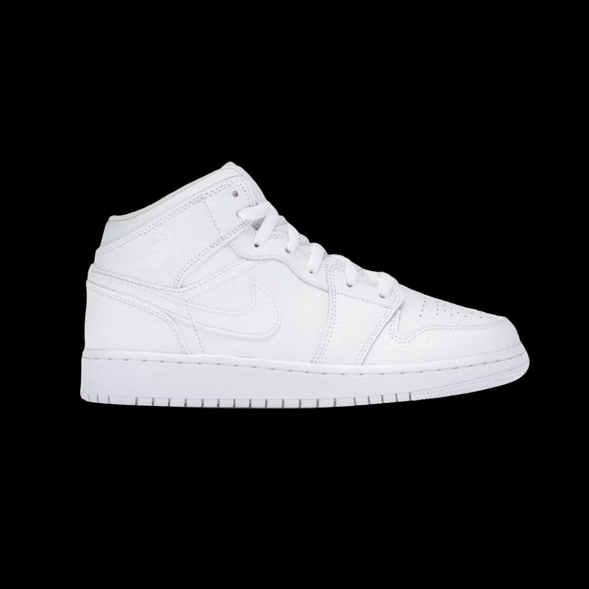 Air Jordan 1 Mid GS 'Triple White Tumbled Leather' 2020
