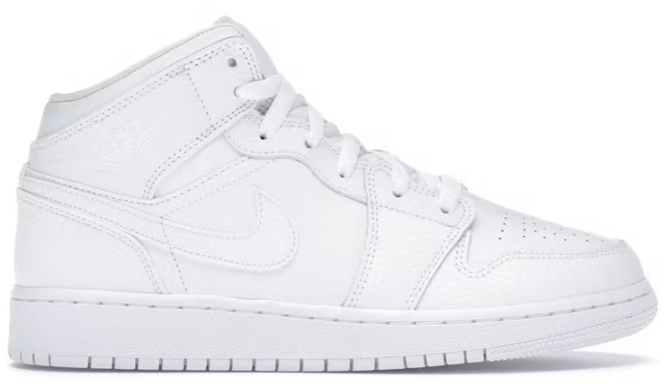 Air Jordan 1 Mid GS 'Triple White Tumbled Leather' 2020