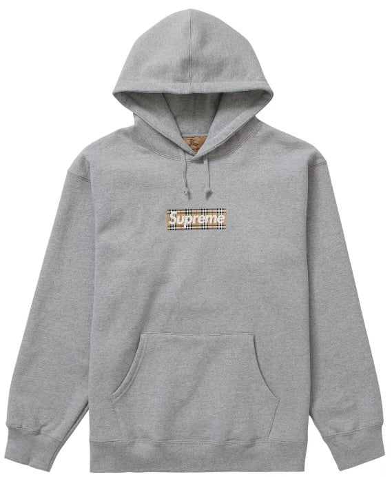 Supreme Burberry Box Logo Hoodie Grey