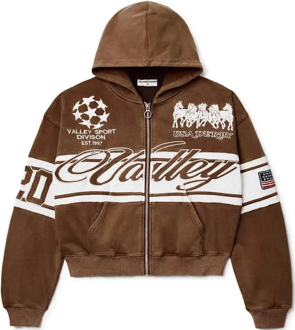 Vale Brown Cursive Zip Up Hoodie