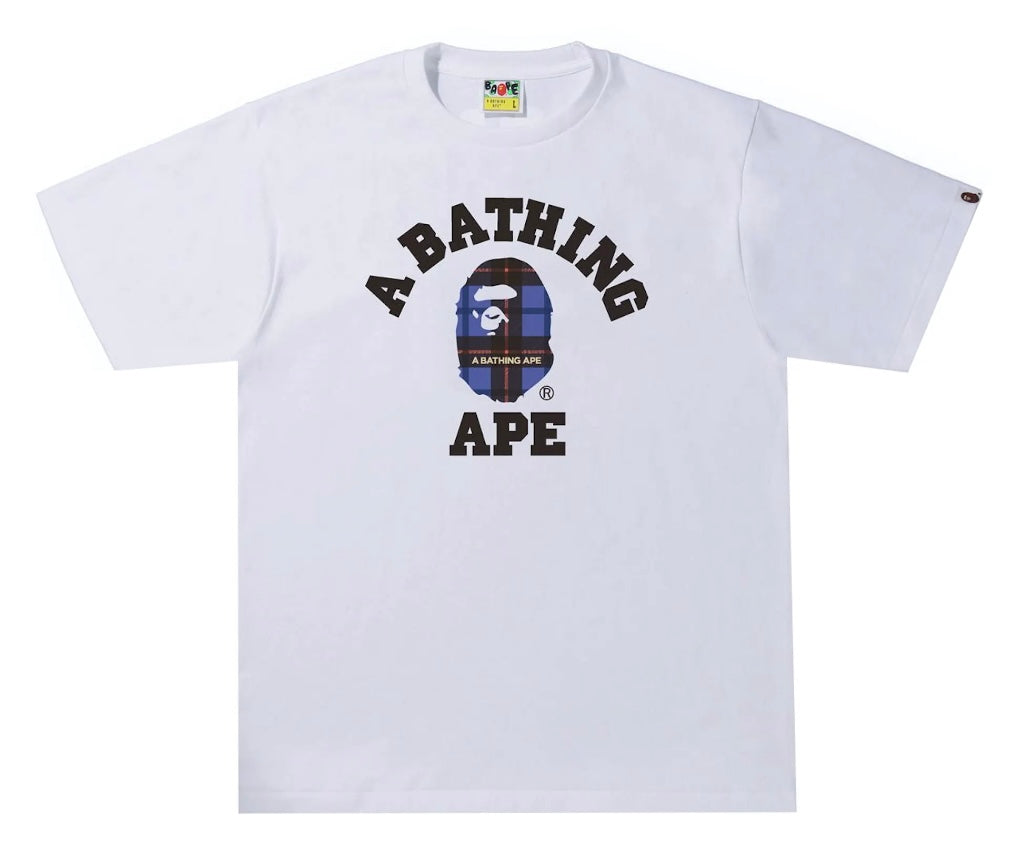Bape ABC Ape Navy Check Head Tee White