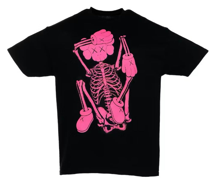 Kaws x Skeleton New Fiction Bone Pink Black Tee