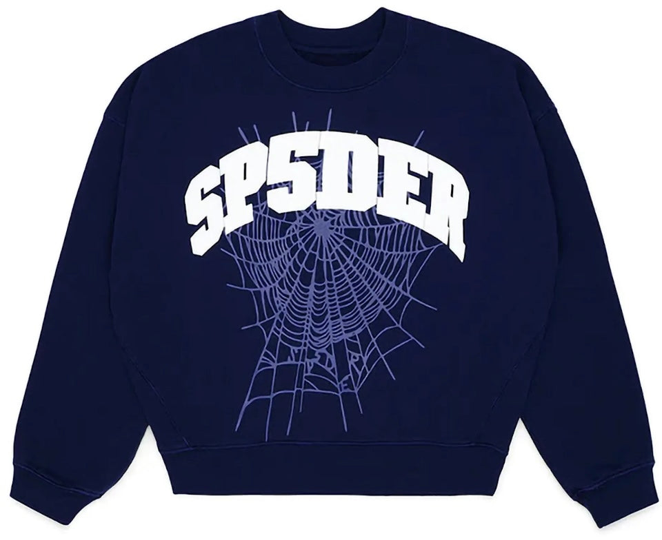 Sp5der Varsity Web Crewneck Navy