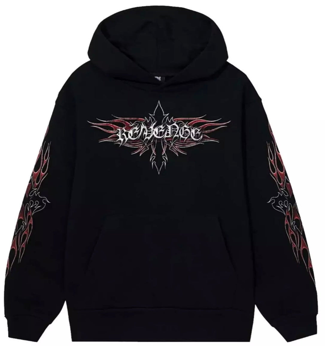 Revenge Flaming Cross Hoodie Black