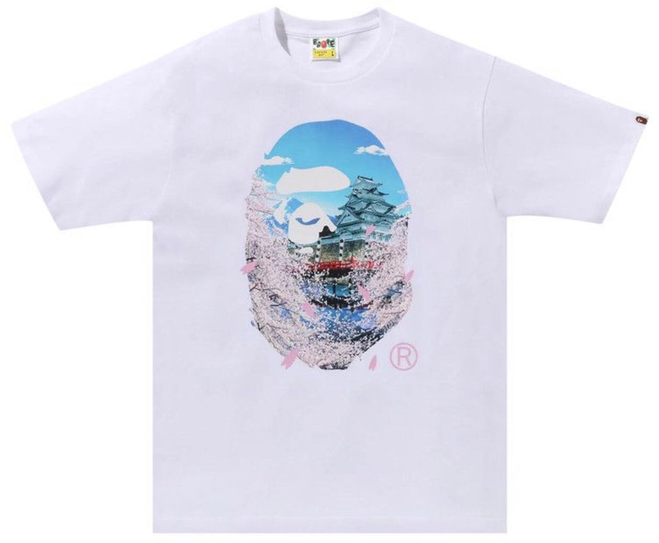 Bape Sakura Photo Head W Building White Tee