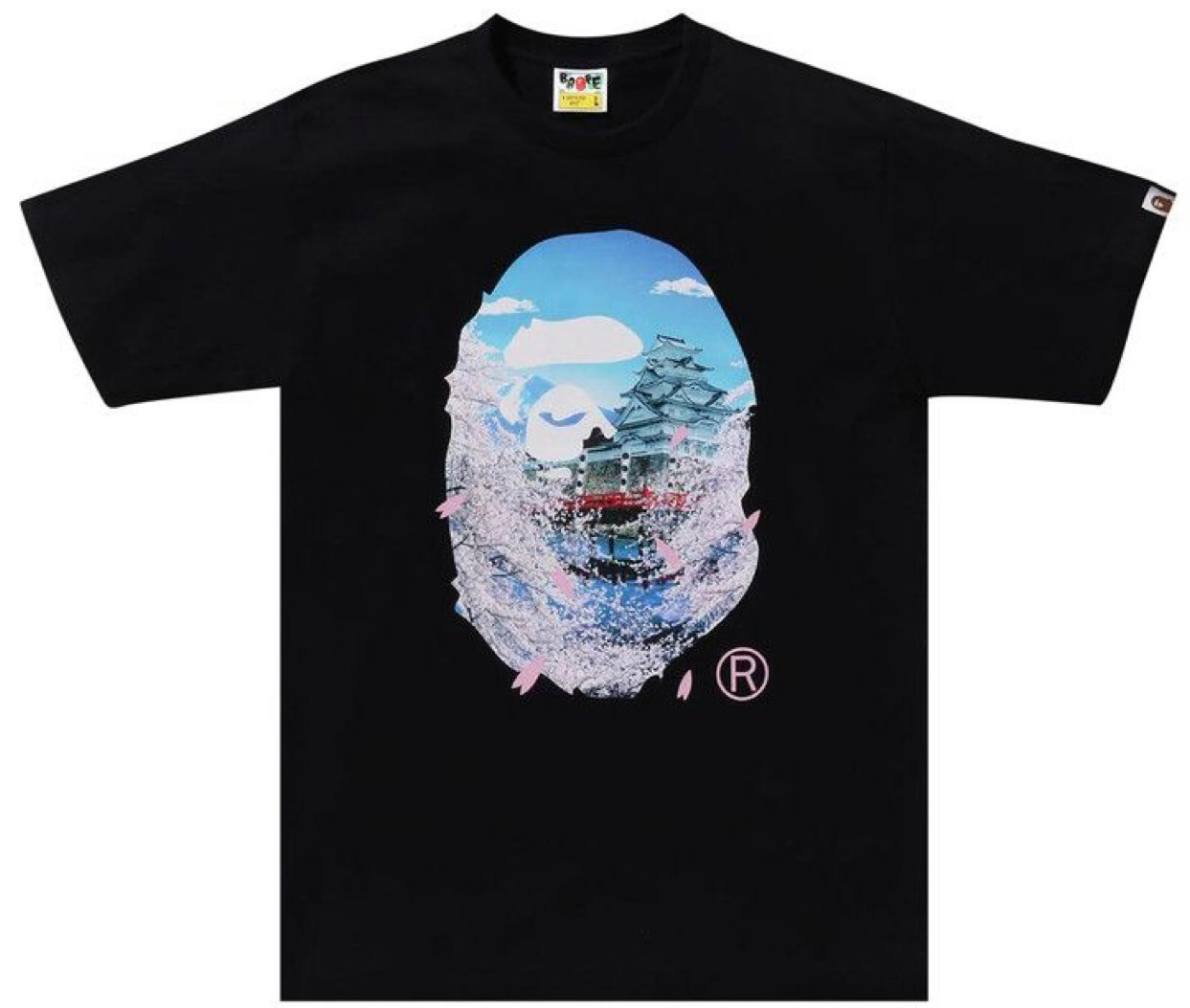 Bape Sakura Photo Head W Building Black Tee