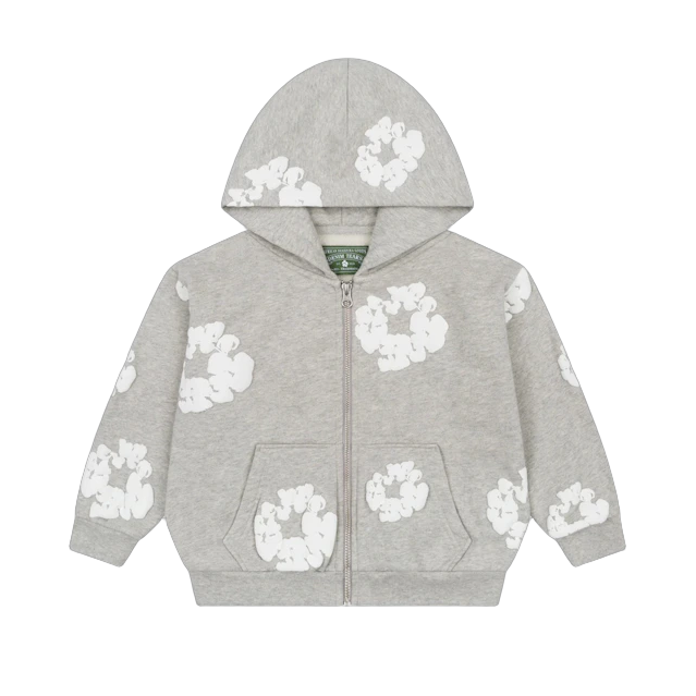 Kids Cotton Wreath Zip Hoodie Grey