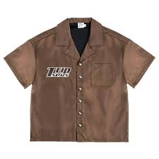 Triple Sevens Nylon Button Up Shirt Brown