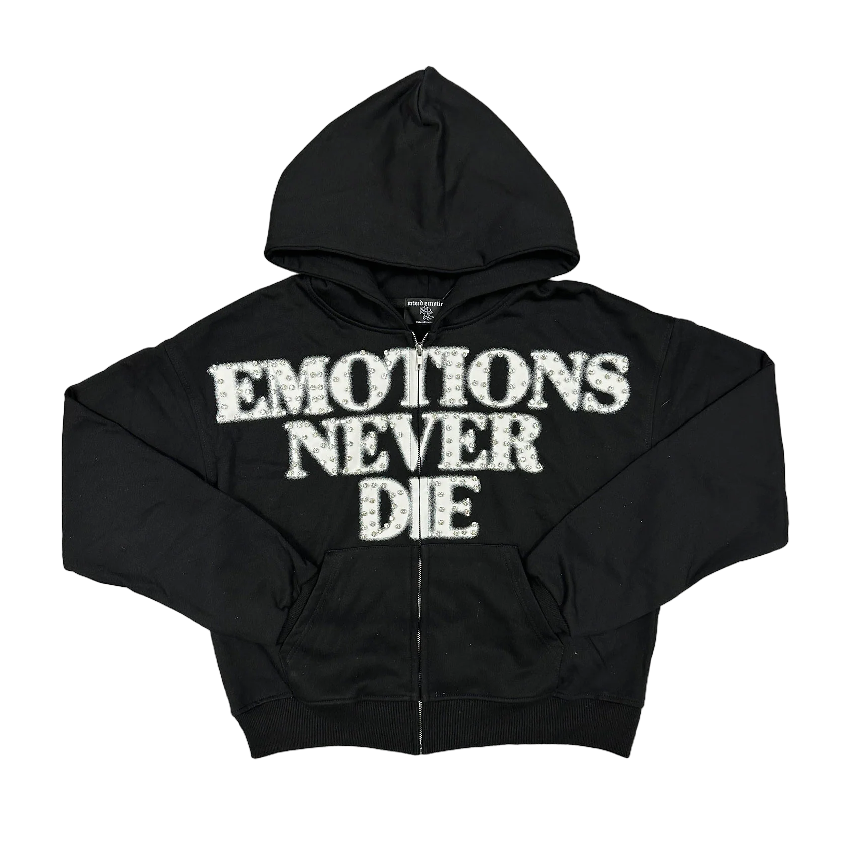 Mixed Emotion Black 'End' Rhinestone Hoodie