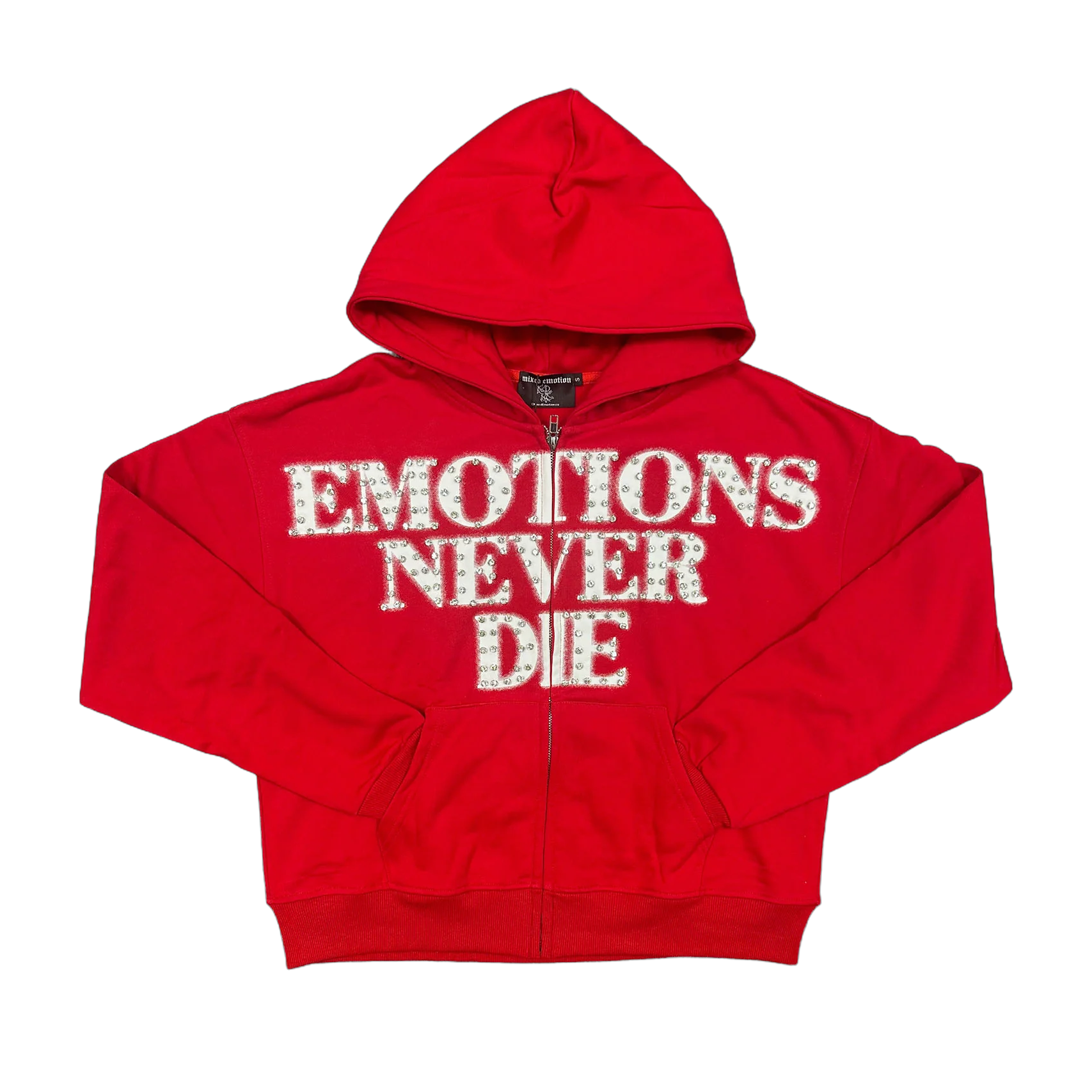 Mixed Emotion Red 'End' Rhinestone Hoodie