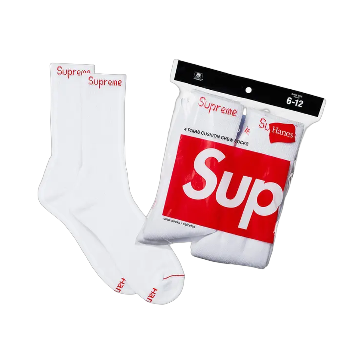 Supreme x Hanes Crew Socks (4 Pack) 'White'